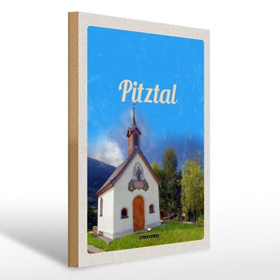 Cartel de madera viaje 30x40cm Pitztal Iglesia Austria Naturaleza Vacaciones