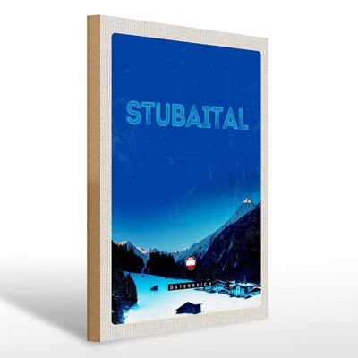 Cartel de madera viaje 30x40cm Stubaital Austria invierno nieve