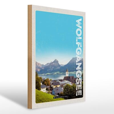 Cartello in legno da viaggio 30x40 cm Wolfgangsee vacanza in famiglia foreste lacustri