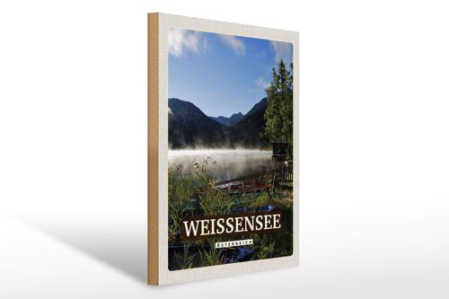 Holzschild Reise 30x40cm Weißensee Urlaub See Wälder Natur