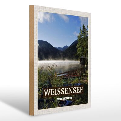 Cartello in legno da viaggio 30x40 cm Weißensee vacanza lago boschi natura