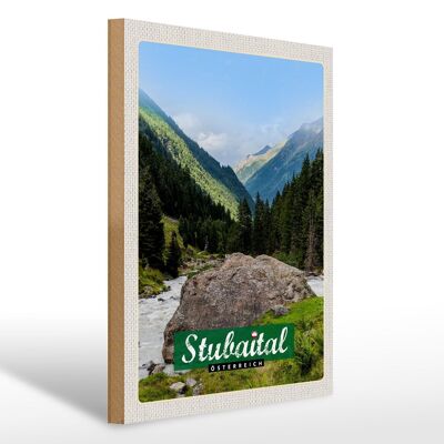 Cartel de madera viaje 30x40cm Stubaital Austria caminata naturaleza