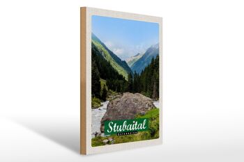 Panneau en bois voyage 30x40cm Stubaital Autriche randonnée nature 1