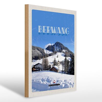 Panneau en bois voyage 30x40cm Berwang Autriche vacances au ski sur neige