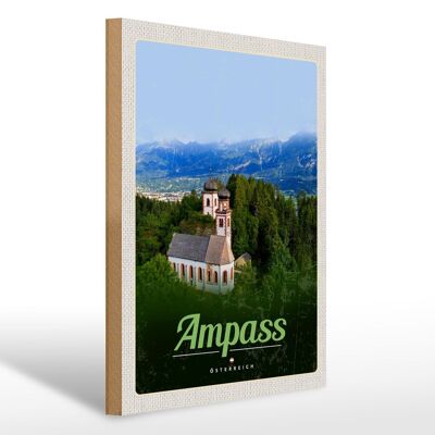 Cartello in legno da viaggio 30x40 cm Ampass Austria chiesa nella natura della foresta