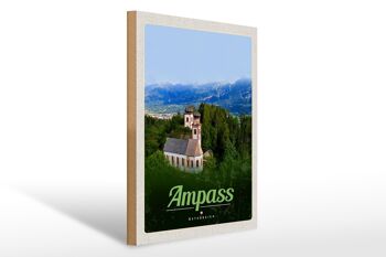 Panneau en bois voyage 30x40cm Ampass Autriche église dans la forêt nature 1