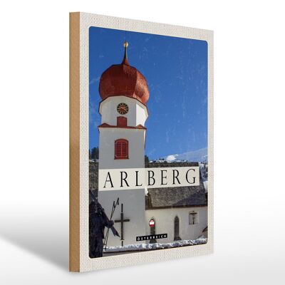 Cartel de madera de viaje 30x40cm Escultura de la iglesia de Arlberg Austria