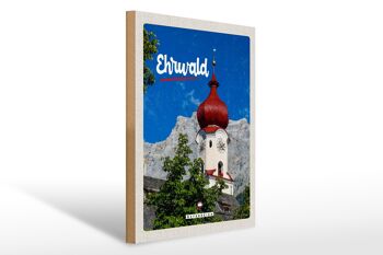 Panneau en bois voyage 30x40cm Ehrwald Autriche église toit rouge 1