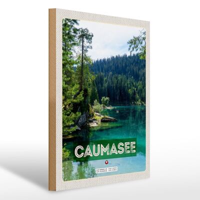 Holzschild Reise 30x40cm Caumasee Schweiz Berge Wälder Natur