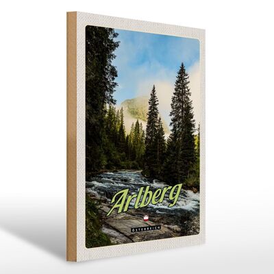 Wooden sign travel 30x40cm Arlberg forests waterfall flow
