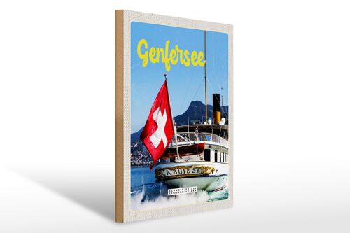 Holzschild Reise 30x40cm Genfersee Schweiz Lasuisse Schiffstour