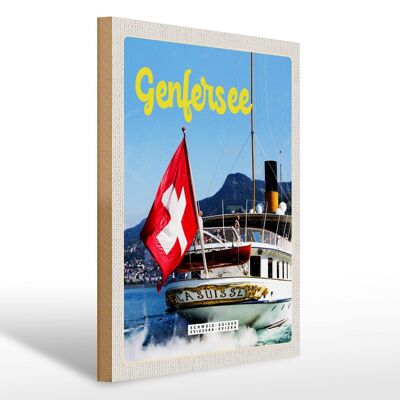 Cartello in legno da viaggio 30x40 cm Lago di Ginevra Svizzera Tour in nave Lasuisse