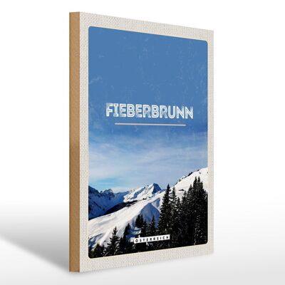 Wooden sign travel 30x40cm Fieberbrunn Austria Winter Ski