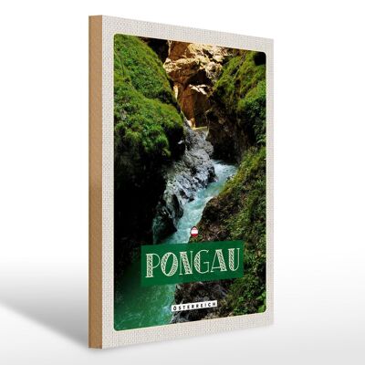 Holzschild Reise 30x40cm Pongau Österreich Wasserfall Natur