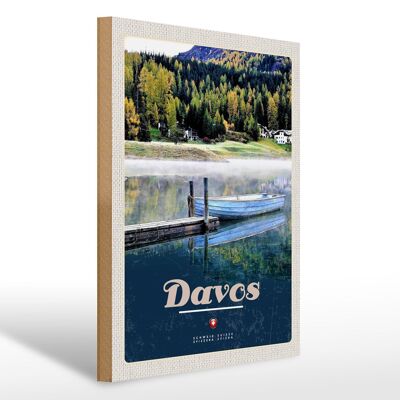 Cartel de madera viaje 30x40cm Davos Suiza caminata por el lago vacaciones