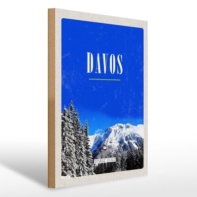 Cartel de madera viaje 30x40cm Davos invierno vacaciones de esquí tour de invierno