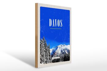 Panneau en bois voyage 30x40cm Davos hiver vacances au ski tour d'hiver 1