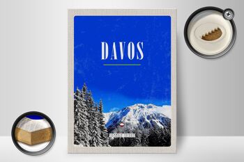 Panneau en bois voyage 30x40cm Davos hiver vacances au ski tour d'hiver 2