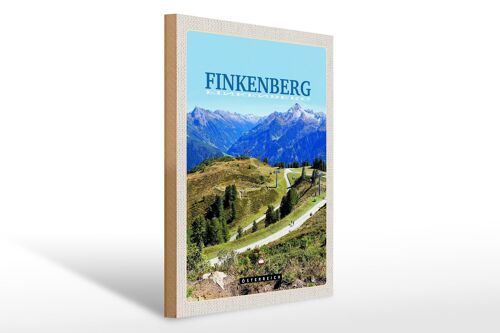 Holzschild Reise 30x40cm Finkenberg Aussicht auf Wälder Gebirge