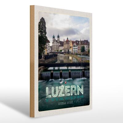 Cartello in legno da viaggio 30x40 cm Lucerna Svizzera fiume centro storico vacanza