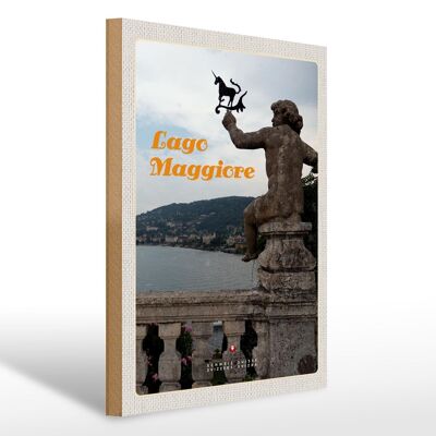 Cartel de madera viaje 30x40cm Escultura unicornio lago Maggiore natural