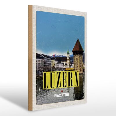 Cartello in legno da viaggio 30x40 cm Escursione per le vacanze in famiglia nella città di Lucerna