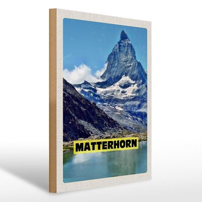 Cartel de madera viaje 30x40cm Montañas Matterhorn Suiza caminata