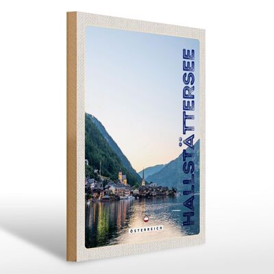 Cartello in legno da viaggio 30x40 cm vista sul lago di Hallstatt Austria