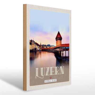 Holzschild Reise 30x40cm Luzern Schweiz Champal Bridge Natur