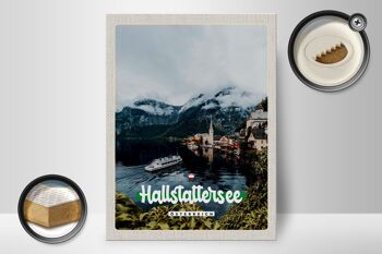 Panneau en bois voyage 30x40cm Lac Hallstatt montagnes bateau bateau montagne 2