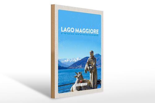 Holzschild Reise 30x40cm Lago Maggiore Schweiz Skulptur Ziege
