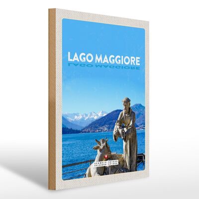 Holzschild Reise 30x40cm Lago Maggiore Schweiz Skulptur Ziege