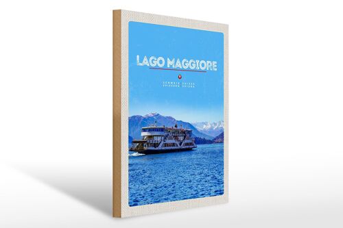 Holzschild Reise 30x40cm Lago Maggiore Schiff See Berge Natur