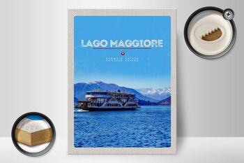 Panneau en bois voyage 30x40cm Lago Maggiore bateau lac montagnes nature 2