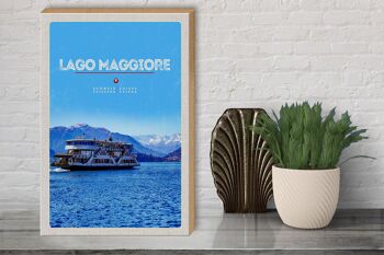 Panneau en bois voyage 30x40cm Lago Maggiore bateau lac montagnes nature 3