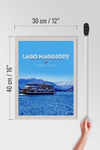 Panneau en bois voyage 30x40cm Lago Maggiore bateau lac montagnes nature 4