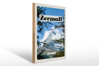 Panneau en bois voyage 30x40cm Zermatt Suisse Sapin de Noël heure d'hiver 1