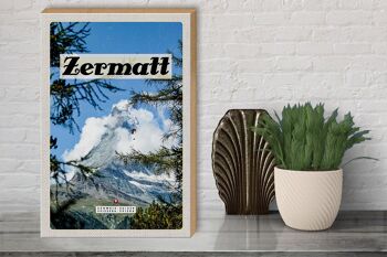 Panneau en bois voyage 30x40cm Zermatt Suisse Sapin de Noël heure d'hiver 3