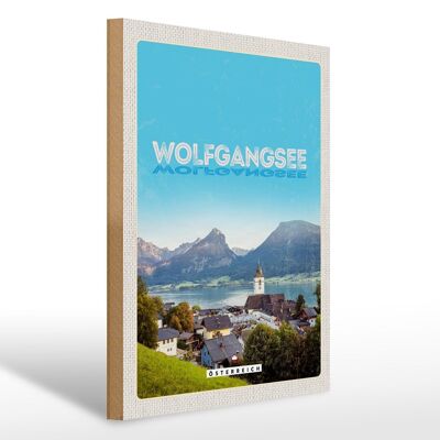 Cartello in legno da viaggio 30x40 cm Wolfgangsee lago destinazioni di vacanza nella natura