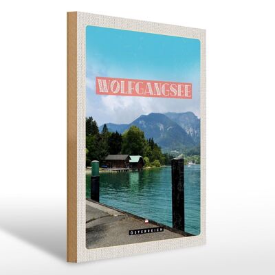 Cartel de madera viaje 30x40cm Wolfgangsee lago embarcadero montañas