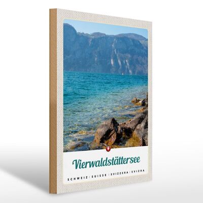 Cartel de madera viaje 30x40cm Lago de Lucerna Lago Suiza Naturaleza