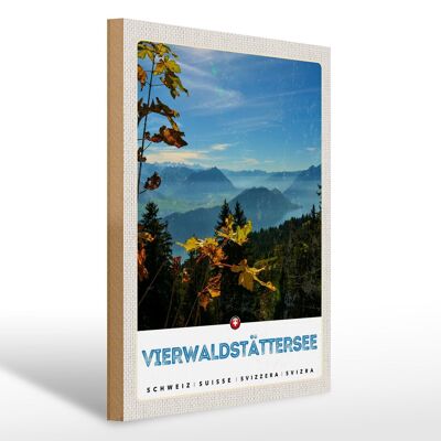 Cartel de madera viaje 30x40 cm Lago de Lucerna caminata naturaleza