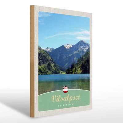 Cartel de madera viaje 30x40cm Vilsalpsee Austria caminata por los bosques