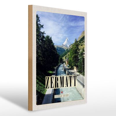 Cartel de madera viaje 30x40cm Zermatt arroyo bosques lugar de vacaciones