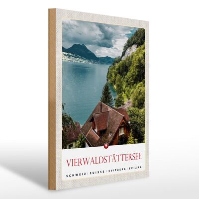 Cartel de madera viaje 30x40cm Lago de Lucerna Suiza naturaleza