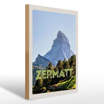 Cartello in legno da viaggio 30x40 cm Zermatt vista località turistica
