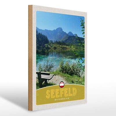 Cartello in legno da viaggio 30x40 cm Escursione nella foresta di Seefeld Austria