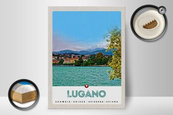 Panneau en bois voyage 30x40cm Lugano Suisse vue lac ville 2