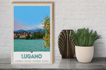 Panneau en bois voyage 30x40cm Lugano Suisse vue lac ville 3