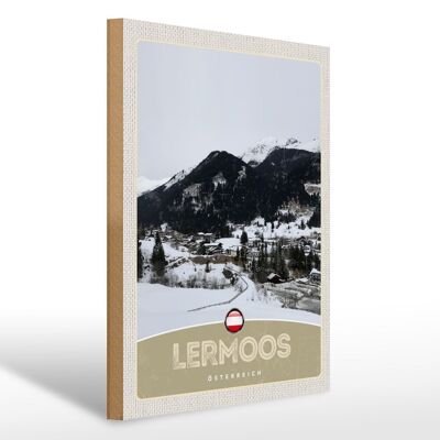 Cartello in legno da viaggio 30x40 cm Lermoos Austria foreste inverno